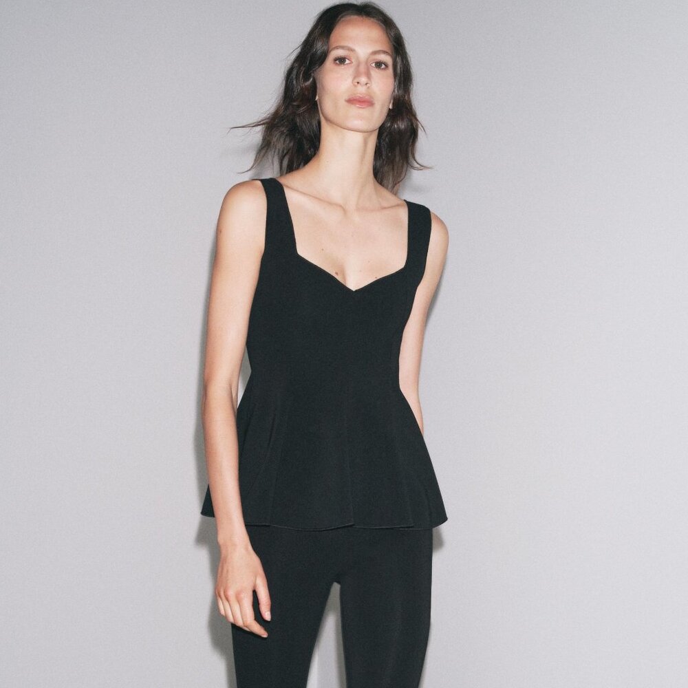 PEPLUM STRETCH TOP BLACK M NWT